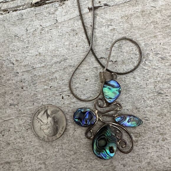 Vintage Modernist Sterling And Abalone Necklace - Picture 9 of 9